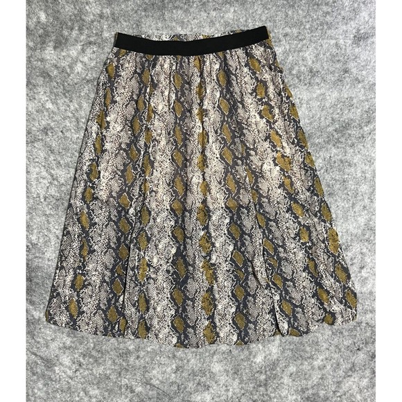 Alice Blue Skirt Women's M Tan Animal Print Snakeskin Midi A-line Slit Hem Lined - Picture 3 of 14